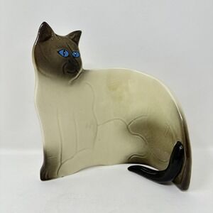 Vintage Seymour Mann Japan Siamese Cat Ceramic Flat Curved Figurine Blue Eyes‎